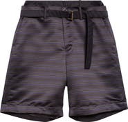 Sacai Belted Mixed Media Horizontal Stripe Shorts