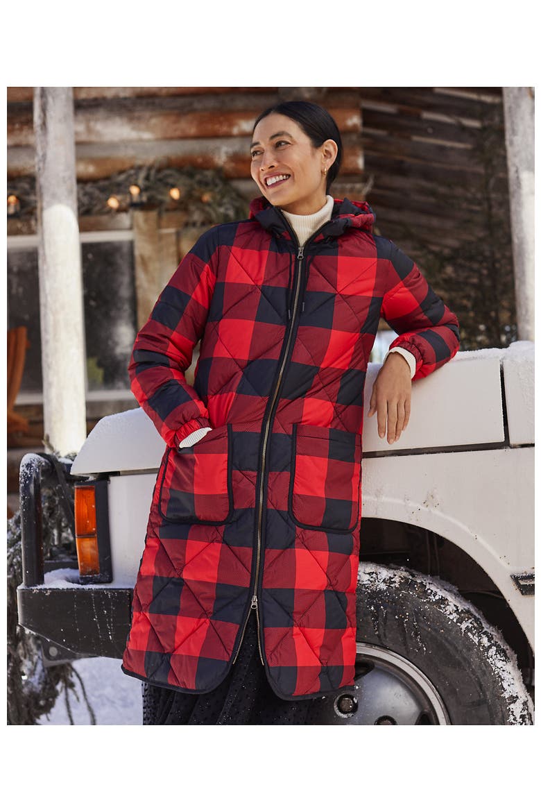 Featherfree Insulated Diamond Quilted Maxi Coat, Alternate, color, Compass Red Check
