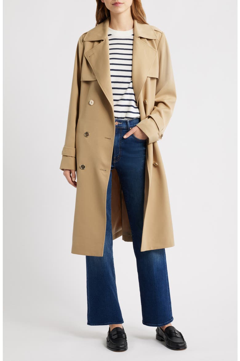 Drapey Tie Waist Trench Coat, Alternate, color, KHAKI