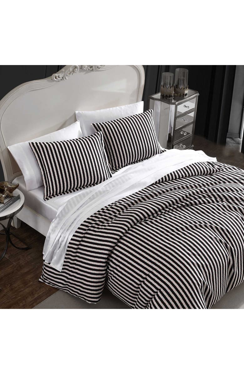 Betsey Johnson Wonderland Stripe Duvet Cover & Sham Set, Alternate, color, Black