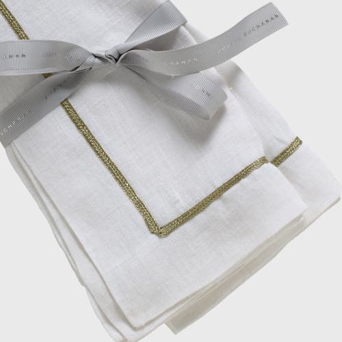 Joanna Buchanan Gold Trim Linen Dinner Napkins, Set Of Two In White