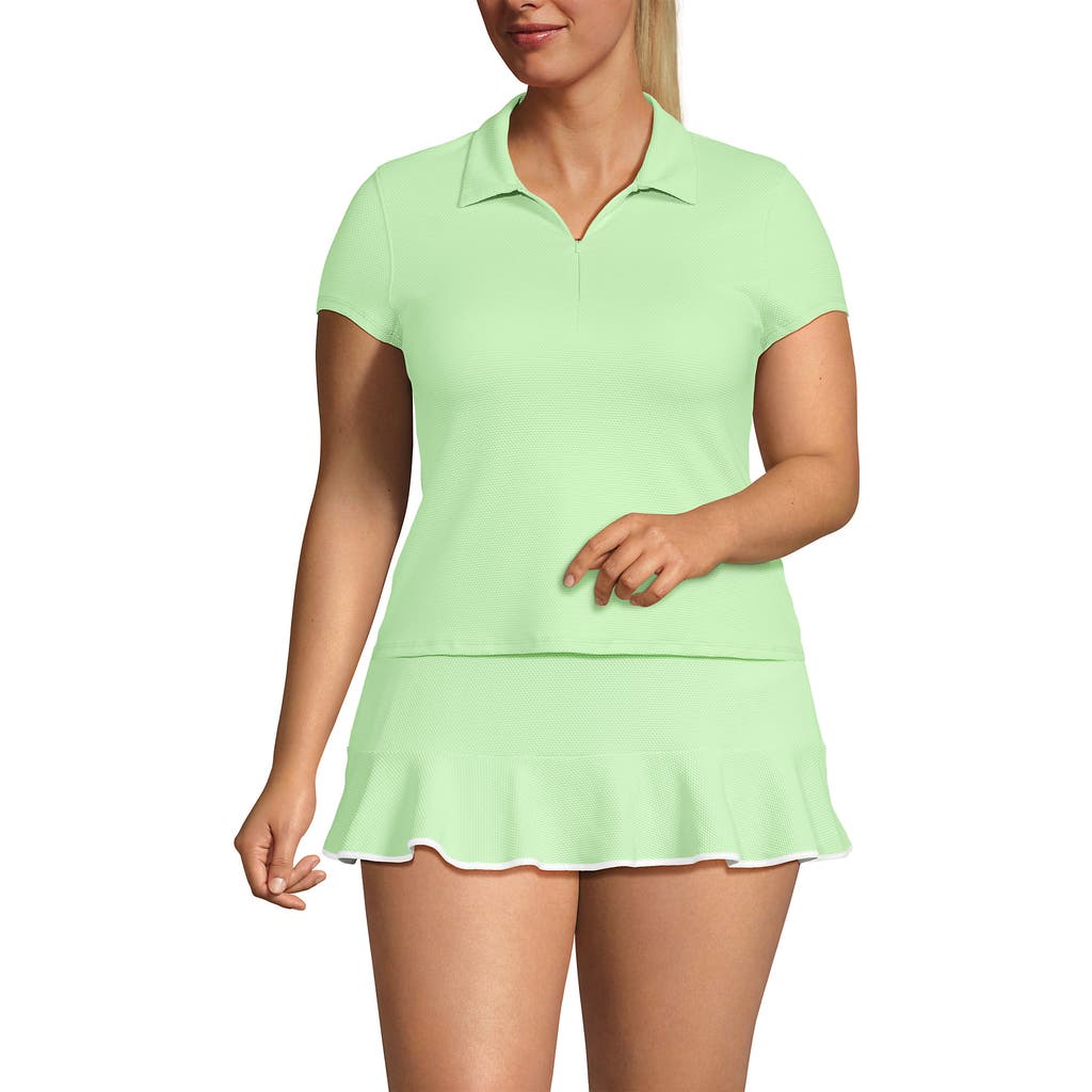 LANDS' END LANDS' END PLUS SIZE SHORT SLEEVE PIQUE JOHNNY COLLAR UPF 50 RASH GUARD