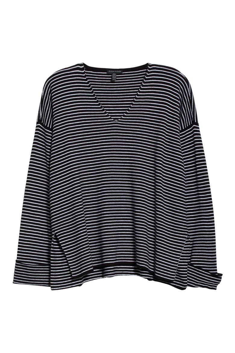Stripe V-Neck Box Top Sweater, Alternate, color, BLACK/ WHITE