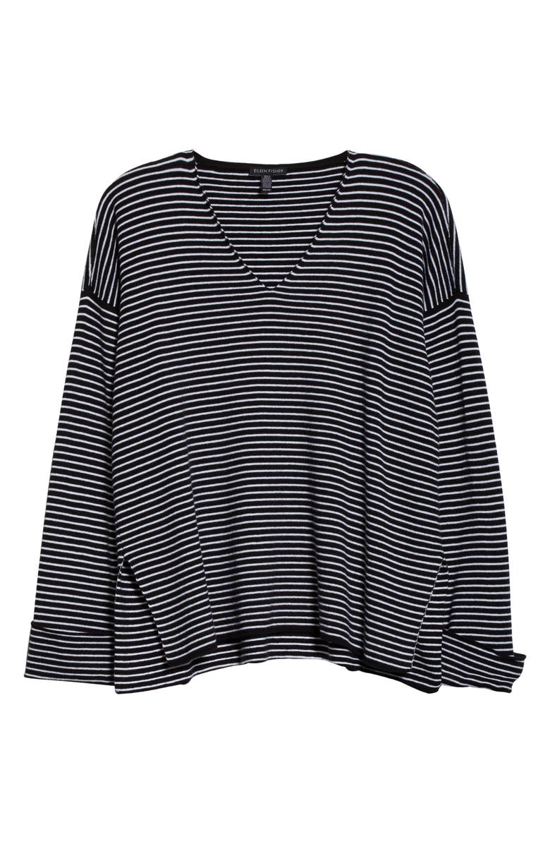 Eileen Fisher Stripe V-Neck Box Top Sweater, Alternate, color, 
