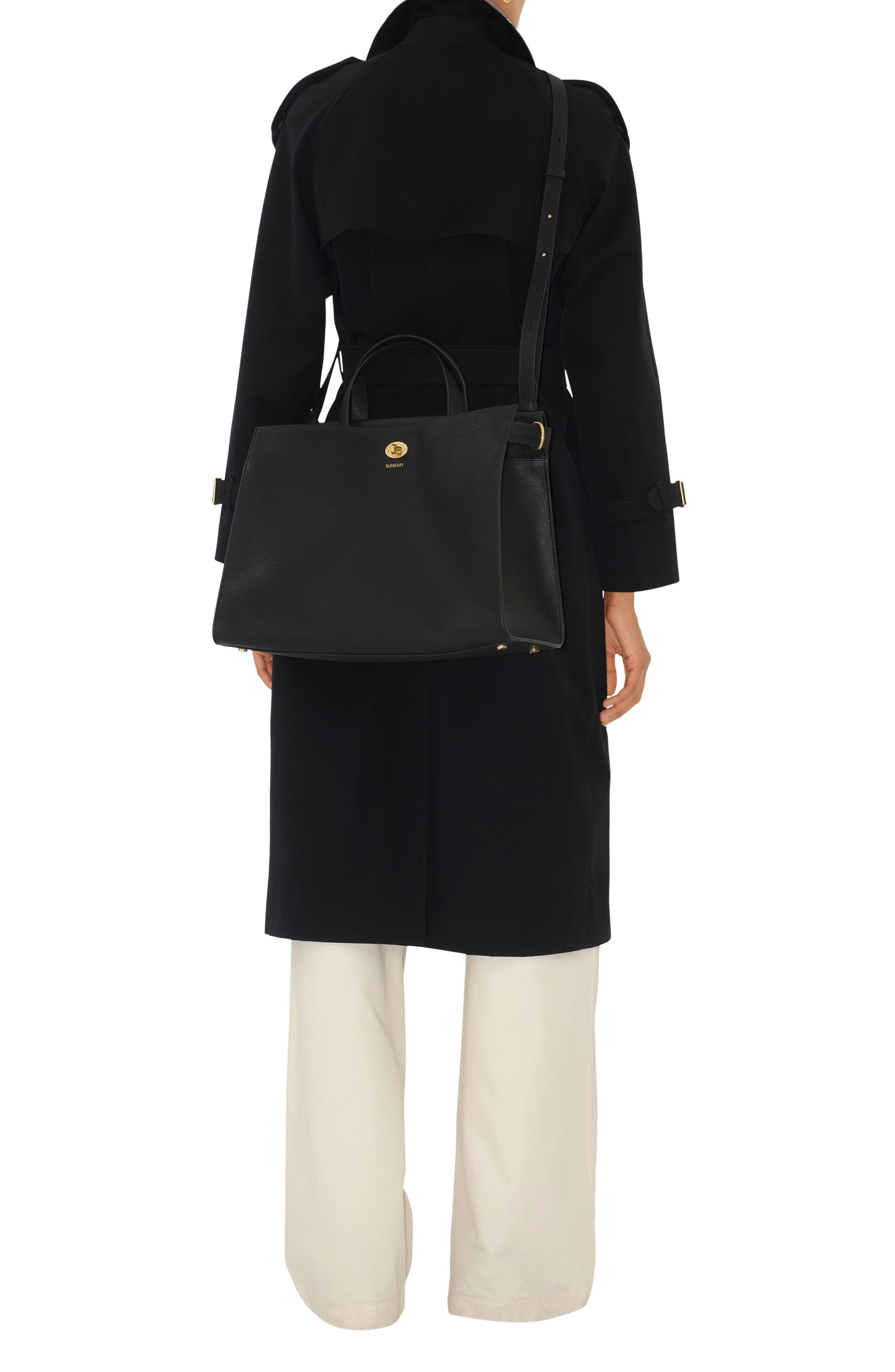 Burberry Medium Cotswolds Leather Tote, Alternate, color, Black