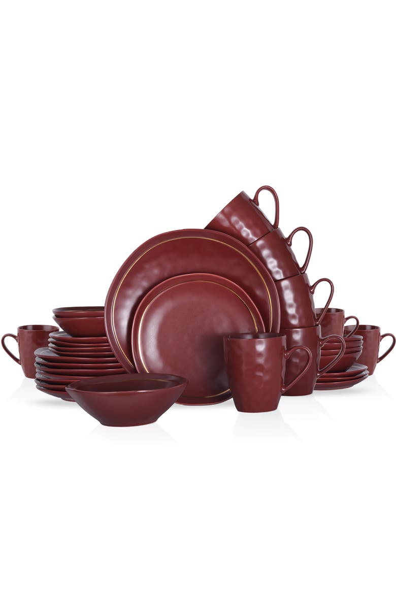 Clara Porcelain 32-Piece Dinnerware Set, Main, color, Burgundy