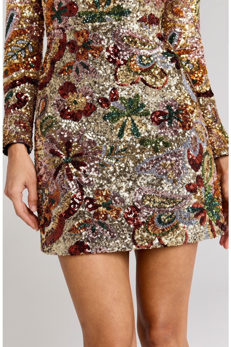 Camile Embellished Long Sleeve Sheath Cocktail Dress, Alternate, color, GOLD