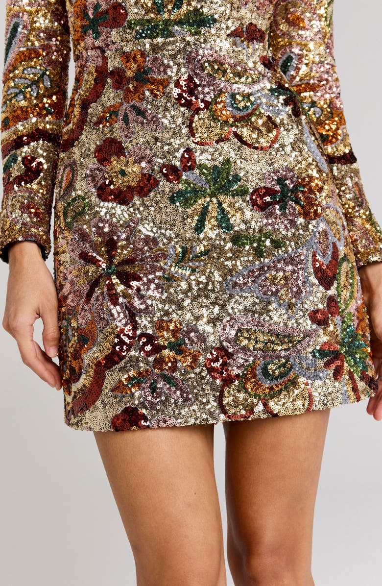 NADINE MERABI Camile Embellished Long Sleeve Sheath Cocktail Dress, Alternate, color, Gold