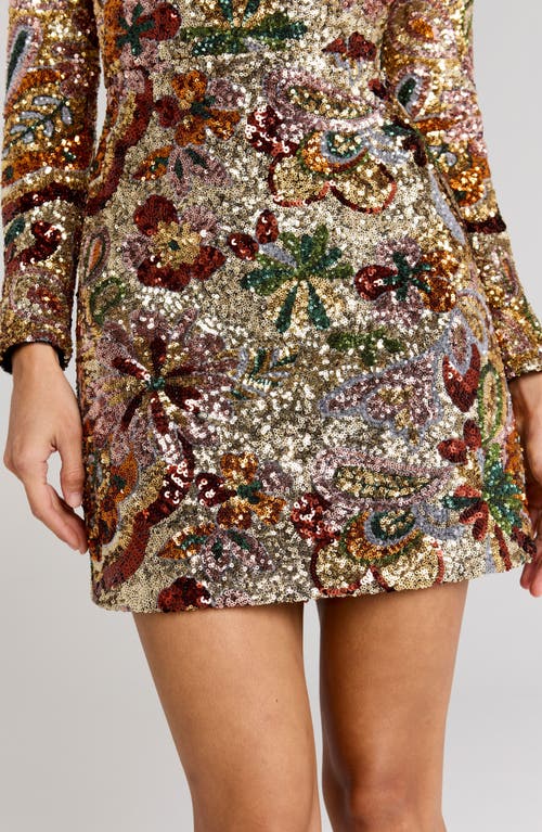 Nadine Merabi Camile Embellished Long Sleeve Sheath Cocktail Dress In Gold