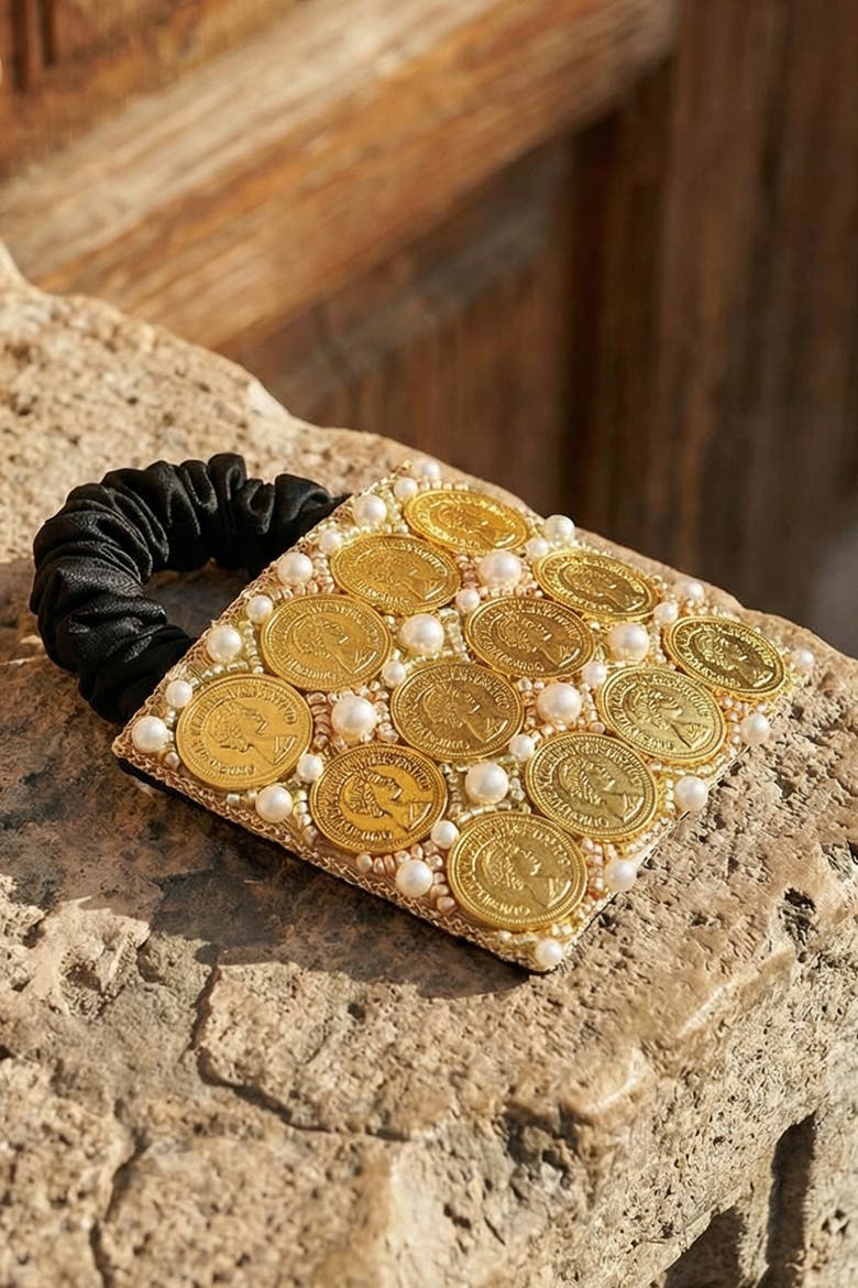 Embellished Coin Ponytail Holder - Gold, Alternate, color, Gold