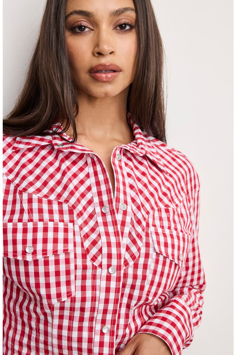 Dolly Country Corset Shirt, Alternate, color, CRIMSON AND WHITE GINGHAM