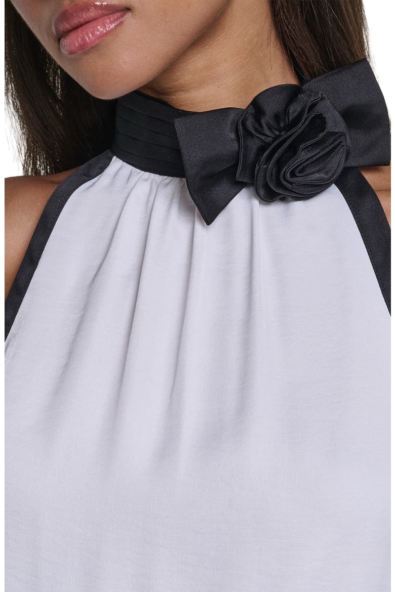 Rosette Satin Mock Neck Top, Alternate, color, SOFT WHITE