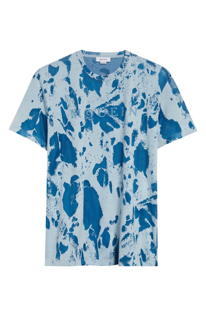 McQueen Flocked Logo Devoré T-Shirt, Alternate, color, White/ Indigo