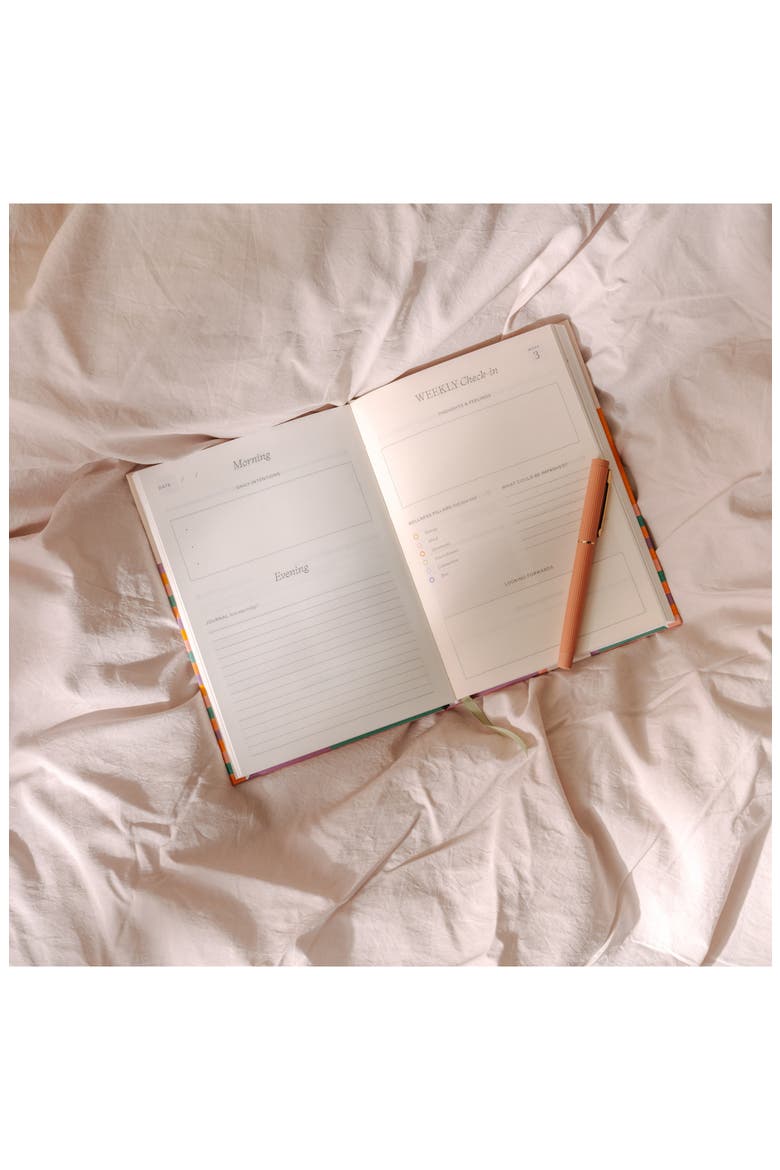 Happy Stripes Wellness Journal, Alternate, color, LIGHT/ PASTEL ORANGE
