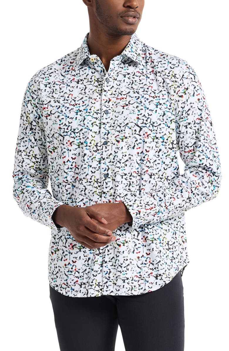 Robert Graham Lazlo Abstract Print Stretch Cotton Button-Up Shirt, Main, color, White Multi