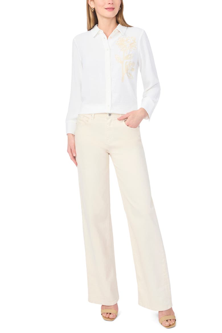 Soutache Flower Button-Up Shirt, Alternate, color, ULTRA WHITE