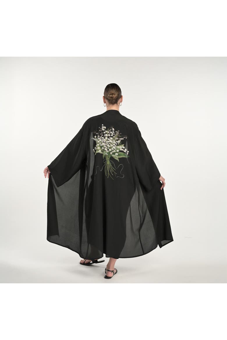 Lily Of The Valley Silk Robe, Alternate, color, Black