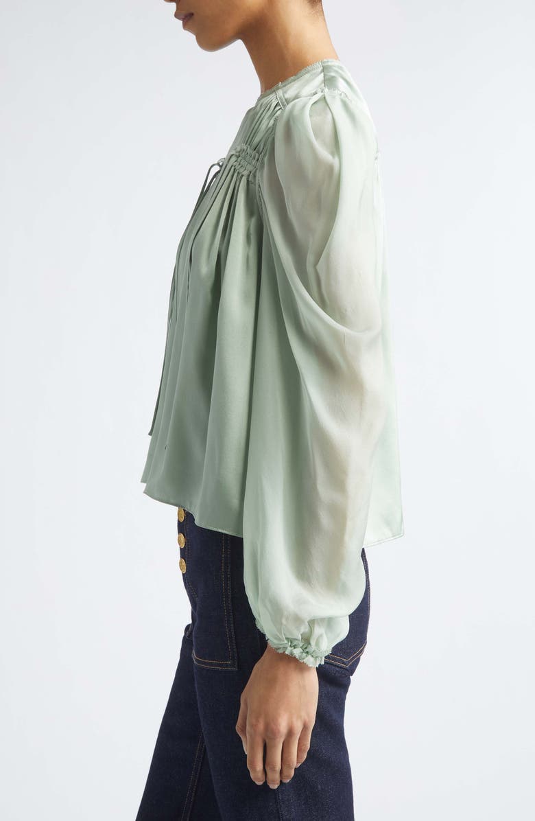 Ulla Johnson Odette Pleated Silk Sheer Balloon Sleeve Top, Alternate, color, Celadon