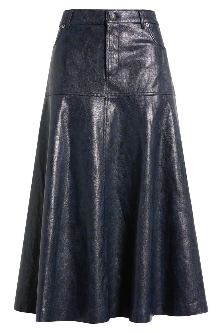 Rhea Faux Leather Midi Skirt, Alternate, color, NAVY