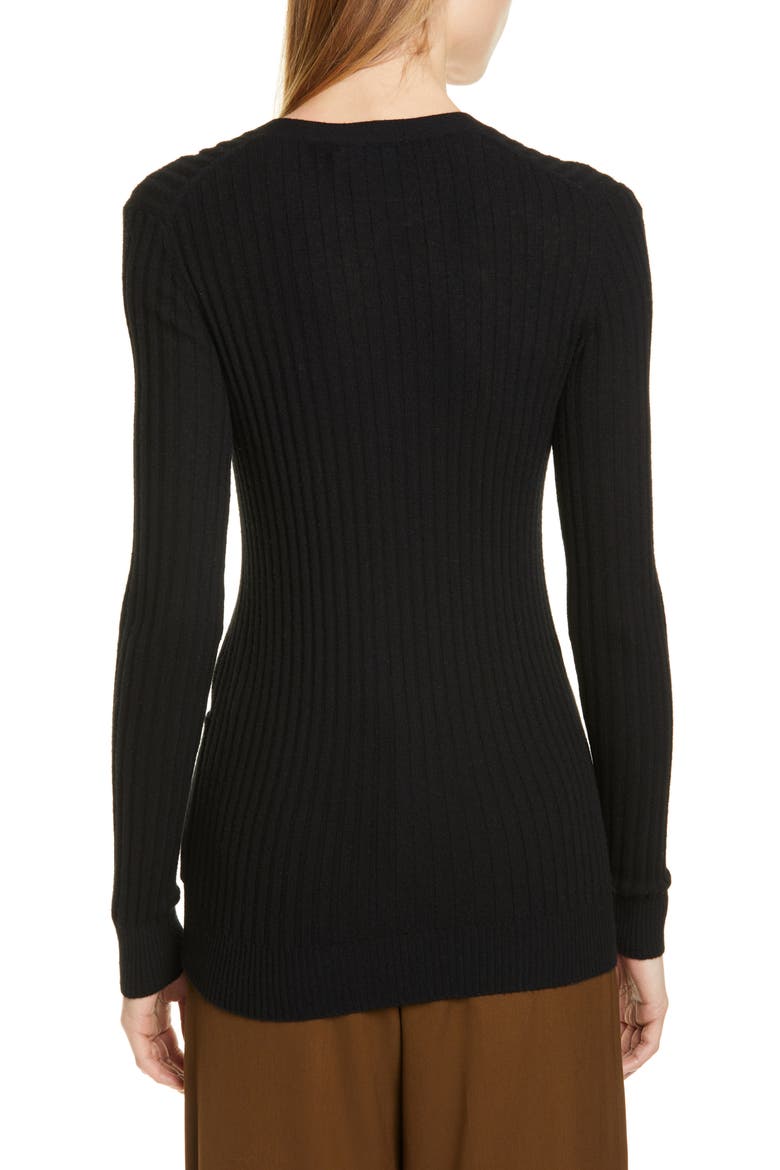 Ribbed Skinny Cashmere Cardigan, Alternate, color, BLACK
