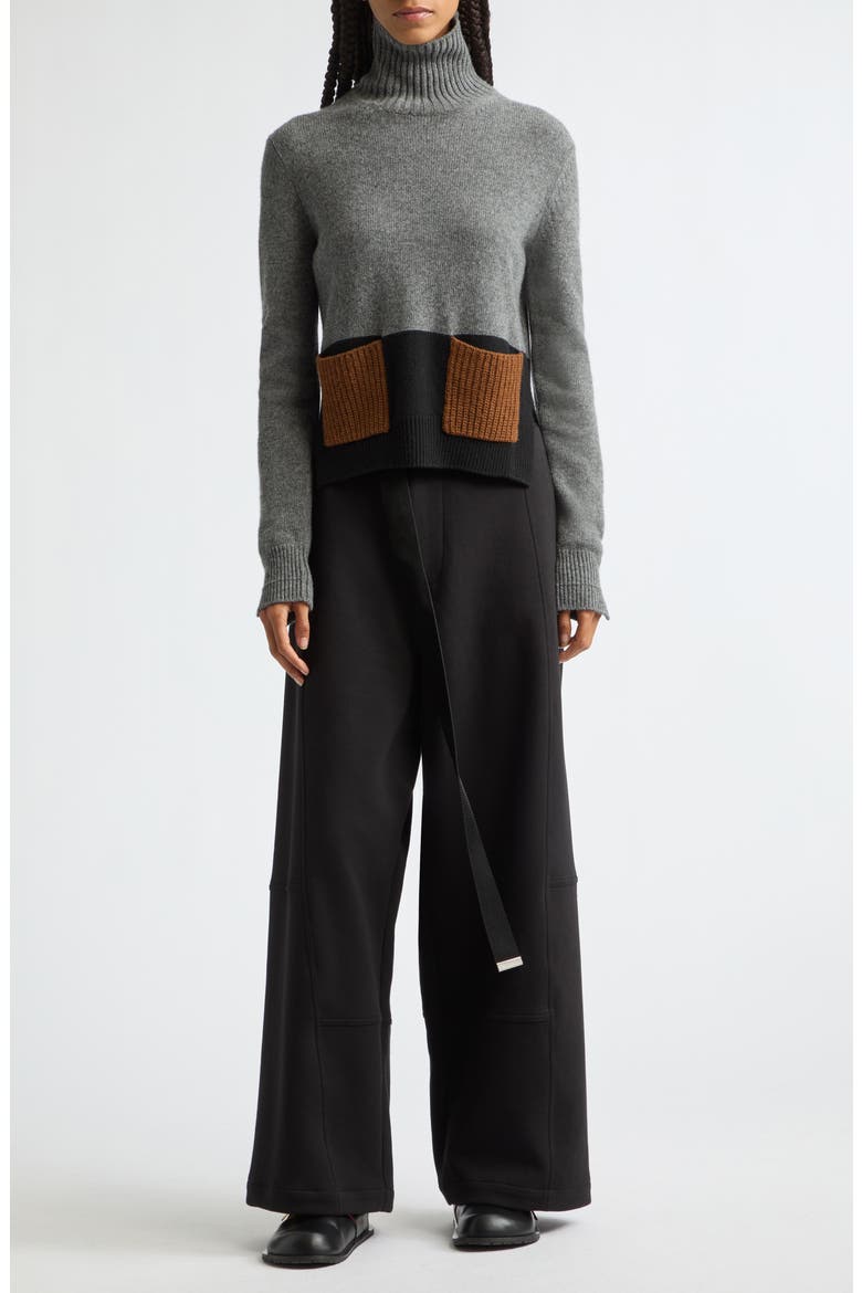 Colorblock Turtleneck Wool & Cashmere Sweater, Alternate, color, GREY BLACK RUM