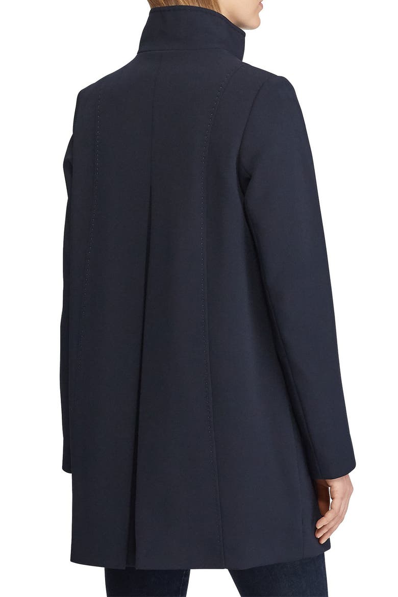 Stand Collar Crepe Coat, Alternate, color, NAVY