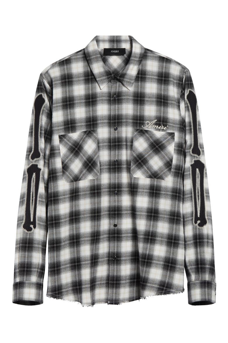 Bones Appliqué Flannel Overshirt, Alternate, color, BLACK
