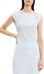 Theory Gingham Crinkle Cap Sleeve Top