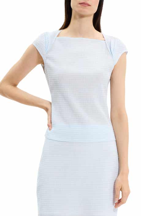 Theory Gingham Crinkle Cap Sleeve Top