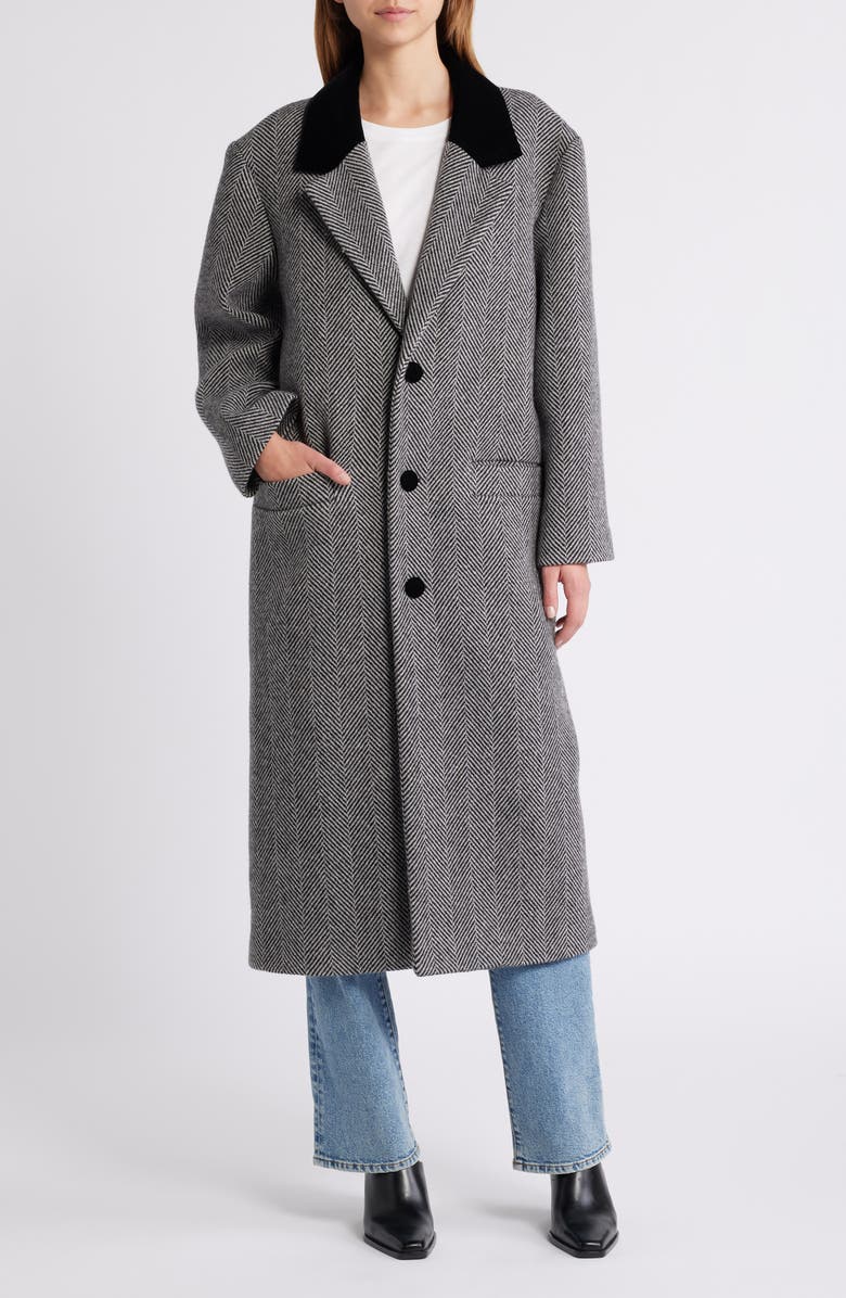 FRAME Herringbone Wool Blend Longline Coat, Alternate, color, Black Multi