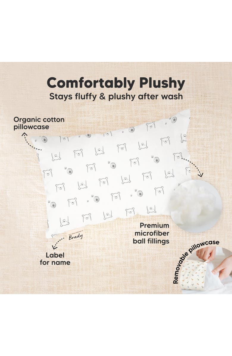 KeaBabies Mini Toddler Pillow With Pillowcase, Alternate, color, Bumble Bear