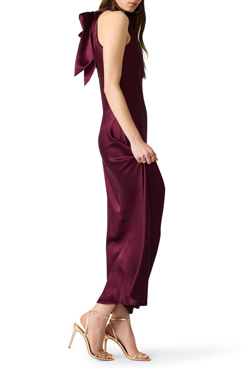 Alanah Halter Neck Satin Midi Dress, Alternate, color, DEEP FIG