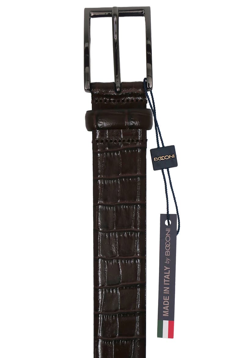 Croc Embossed Leather Belt, Alternate, color, BROWN