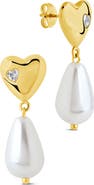 Sterling Forever Josephine CZ Heart & Faux Pearl Drop Earrings