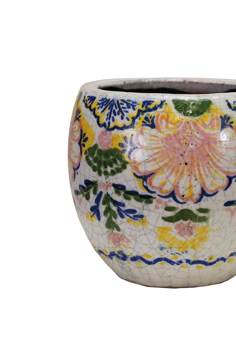 Storied Home Terra-cotta Planter with Floral Pattern, Crackle Glaze, Multicolor, Alternate, color, Blue