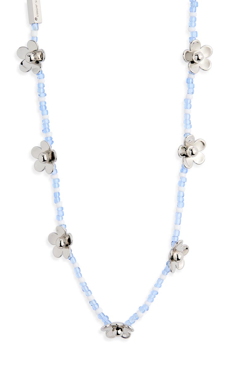 Marc Jacobs Daisy Beaded Station Necklace, Main, color, Silver/Blue
