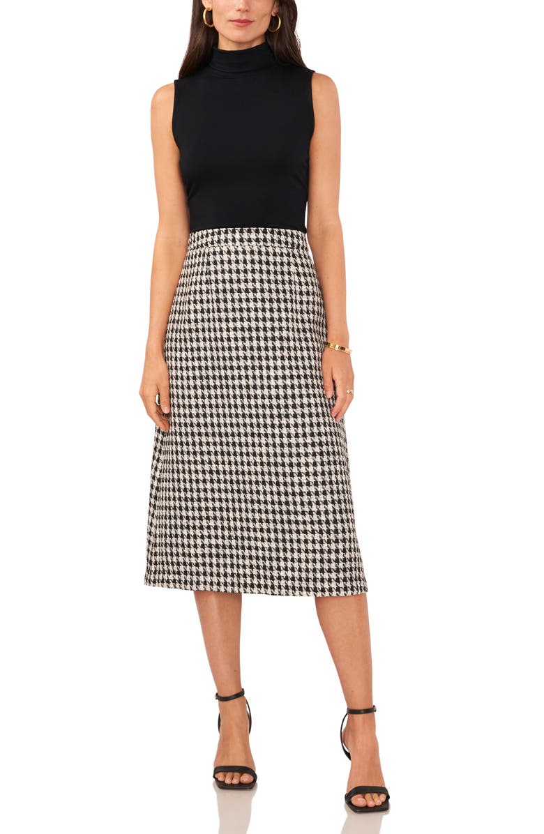 Vince Camuto Houndstooth Cotton Tweed Midi Skirt, Alternate, color,