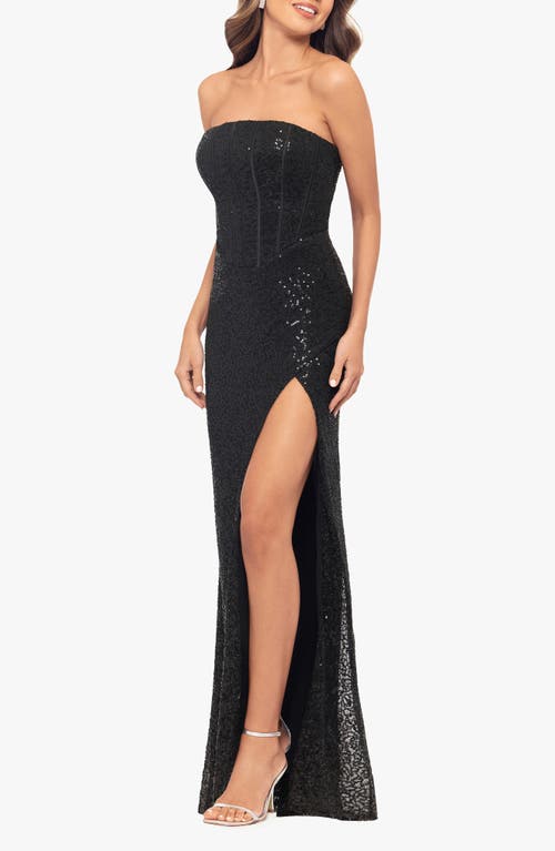Blondie Nites Sequin Strapless Corset Gown In Black
