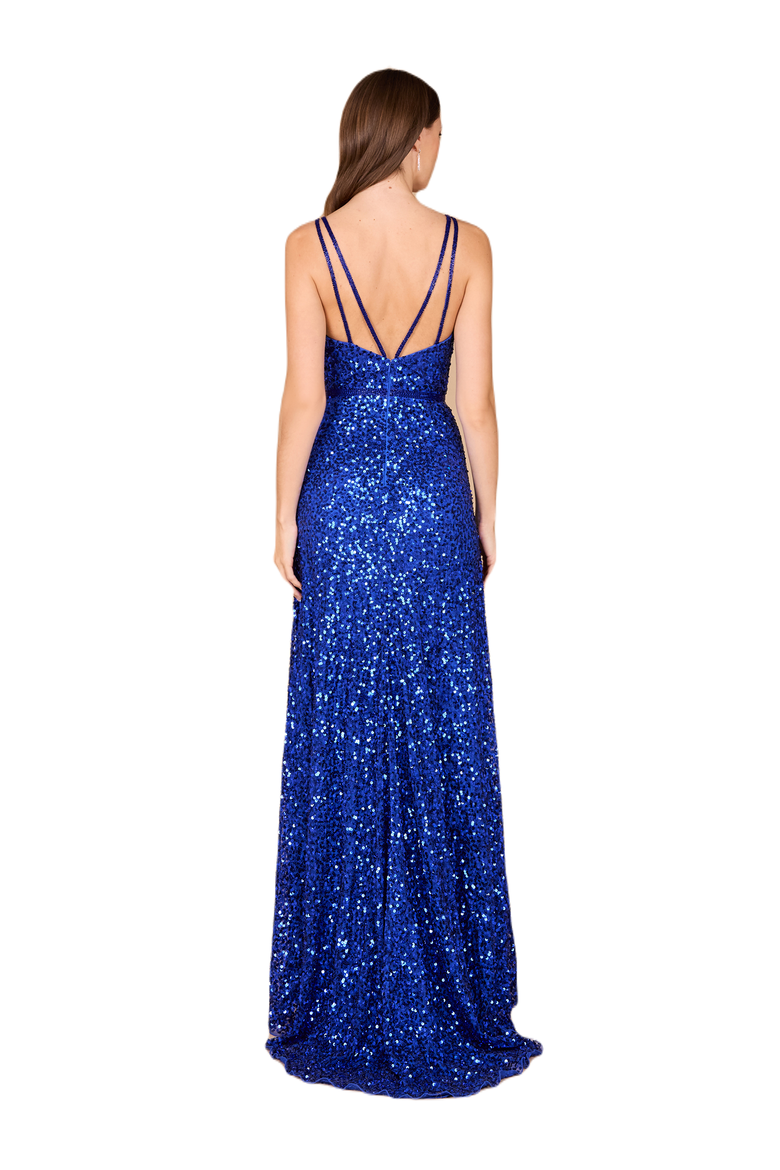 Beaded Prom Dress with High Slit, Alternate, color, Sapphire