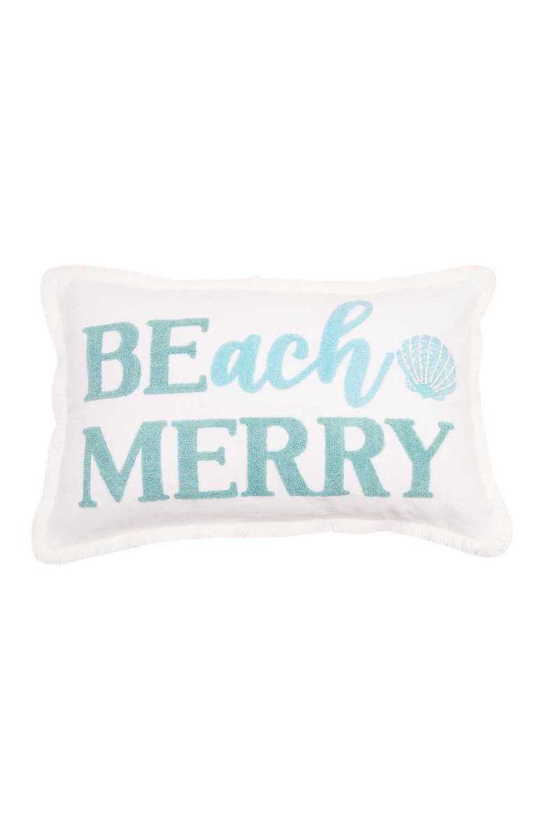 Beach Merry Scallop Tufted and Fringed Coastal Lumbar Throw Pillow 14" x 22", Main, color, Blue