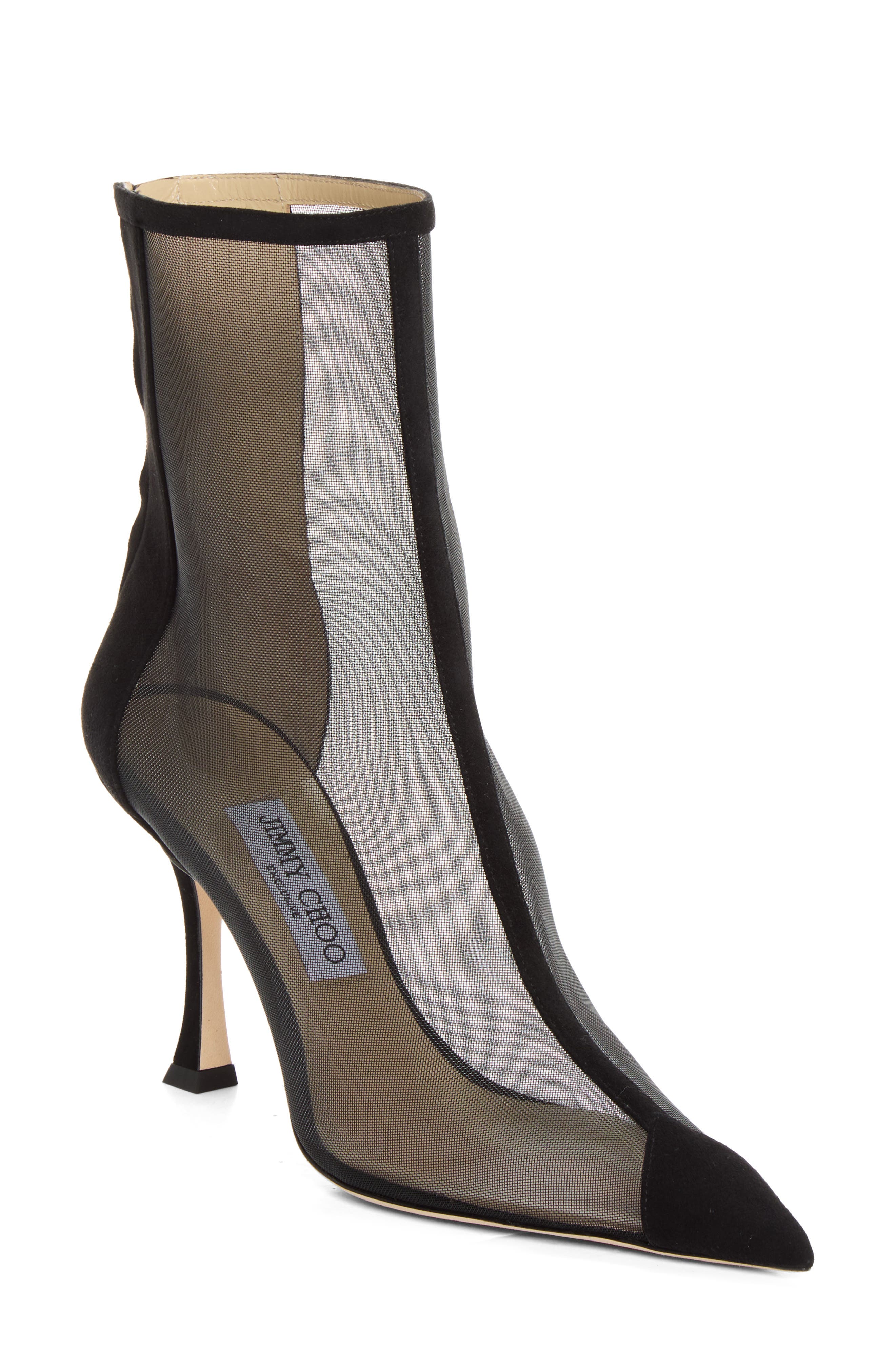 Naidoo Pointed Toe Mesh Bootie (Nordstrom Exclusive), Main, color, BLACK/ BLACK
