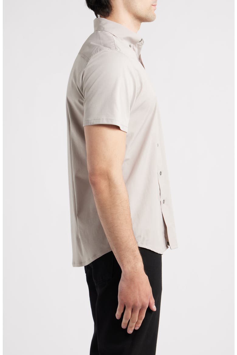 Hudson Reworked Slim Fit Solid Short Sleeve Cotton Button-Up Shirt, Alternate, color, STONE