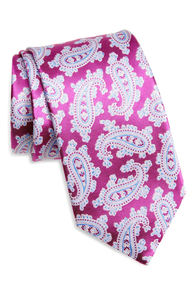 Paisley Silk Tie, Main, color, BERRY