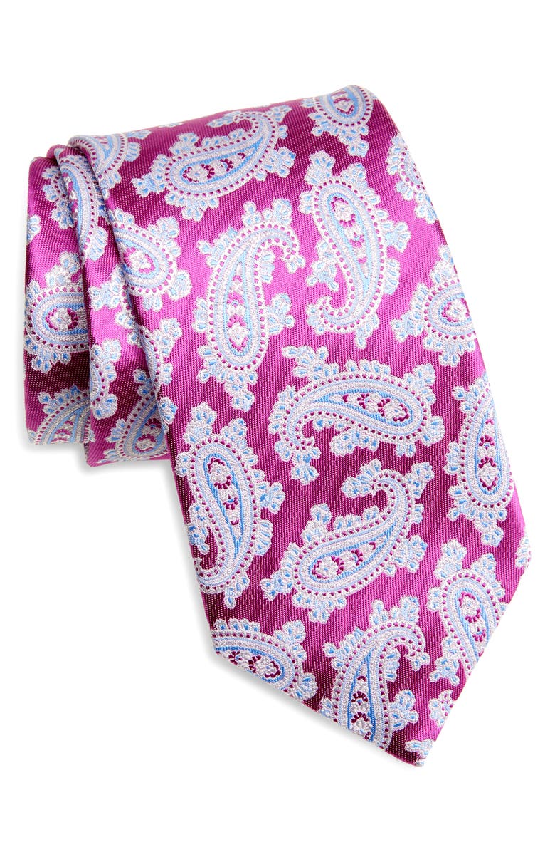 David Donahue Paisley Silk Tie, Main, color, Berry