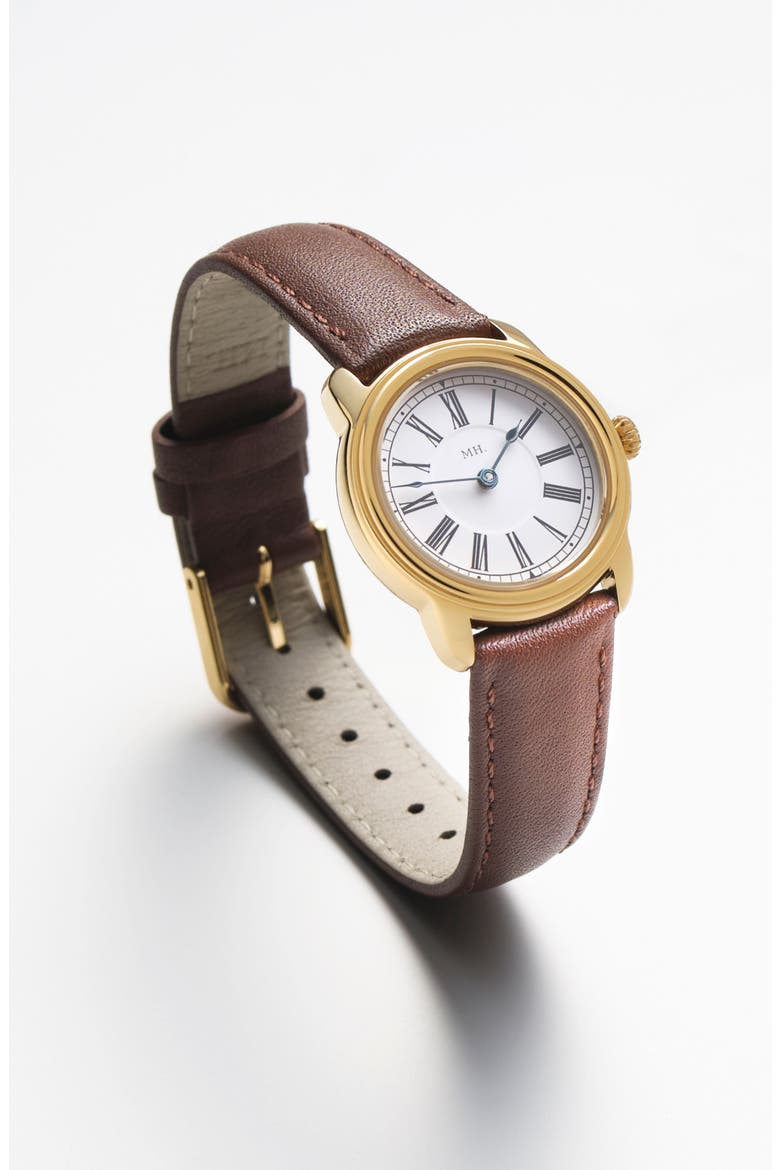 The Harriet Petite Vintage Watch, Alternate, color, Gold Watch - Brown Strap