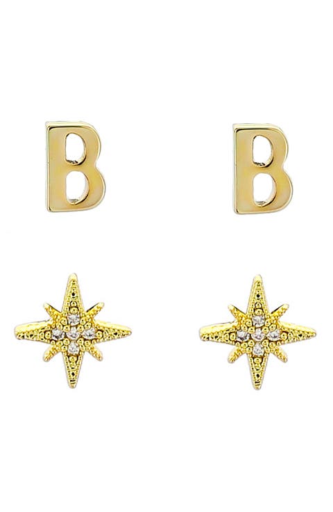 Initial Starburst Set of 2 Stud Earrings