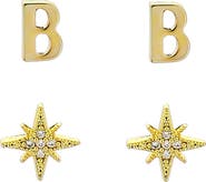 Panacea Initial Starburst Set of 2 Stud Earrings