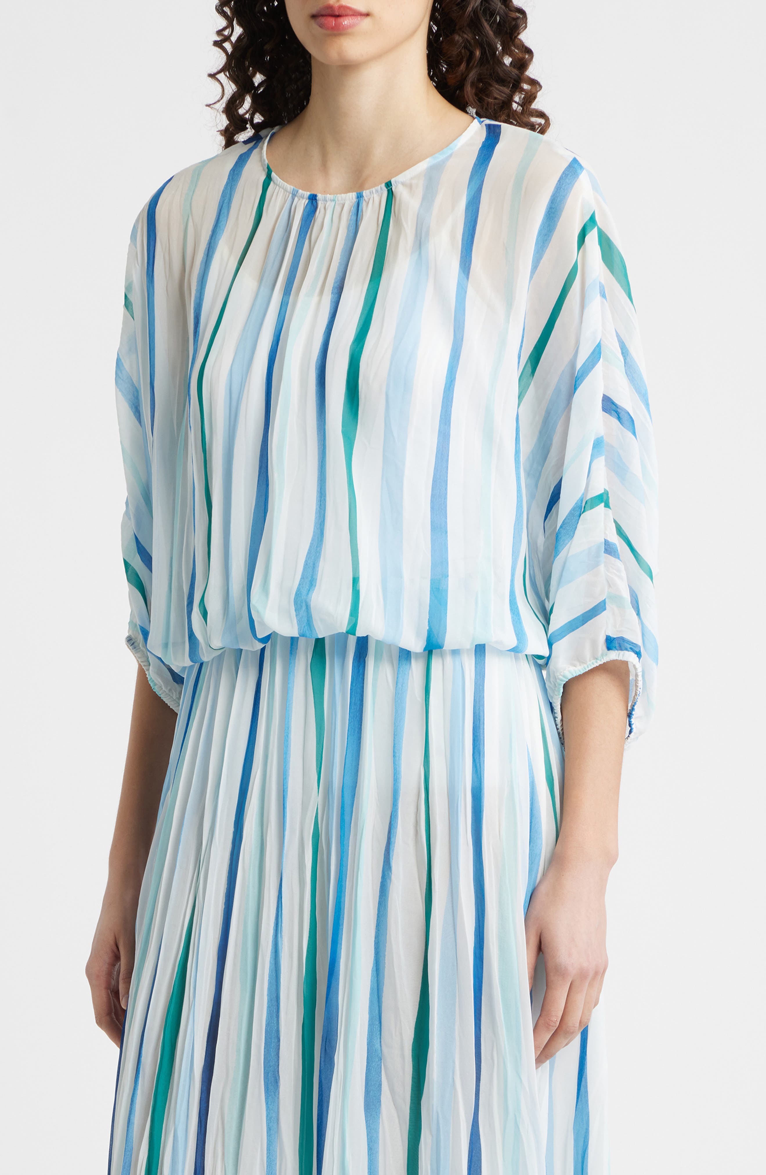 Stripe Pleated Dolman Sleeve Top