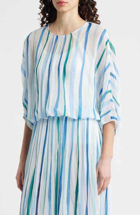 Stripe Pleated Dolman Sleeve Top