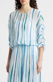 Cloth & Stone Stripe Pleated Dolman Sleeve Top